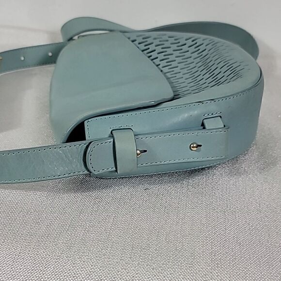 Skagen Lobelle SKY BLUE Mini Perforated Leather Saddle Bag Crossbody cut out - Picture 6 of 15